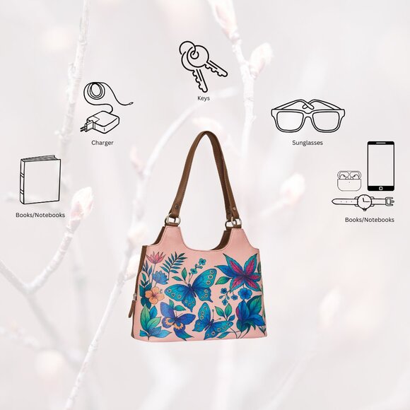 Genuine Leather Printed Shoulder Tote Bag for Women–Top Handle Handbag Daily Use - Picture 4 of 9